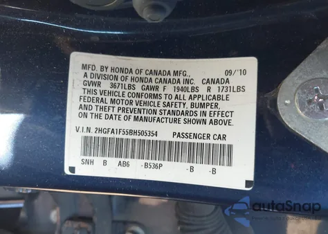 2011 Honda Civic Lx from USA, damaged, VIN 2HGFA1F55BH505354